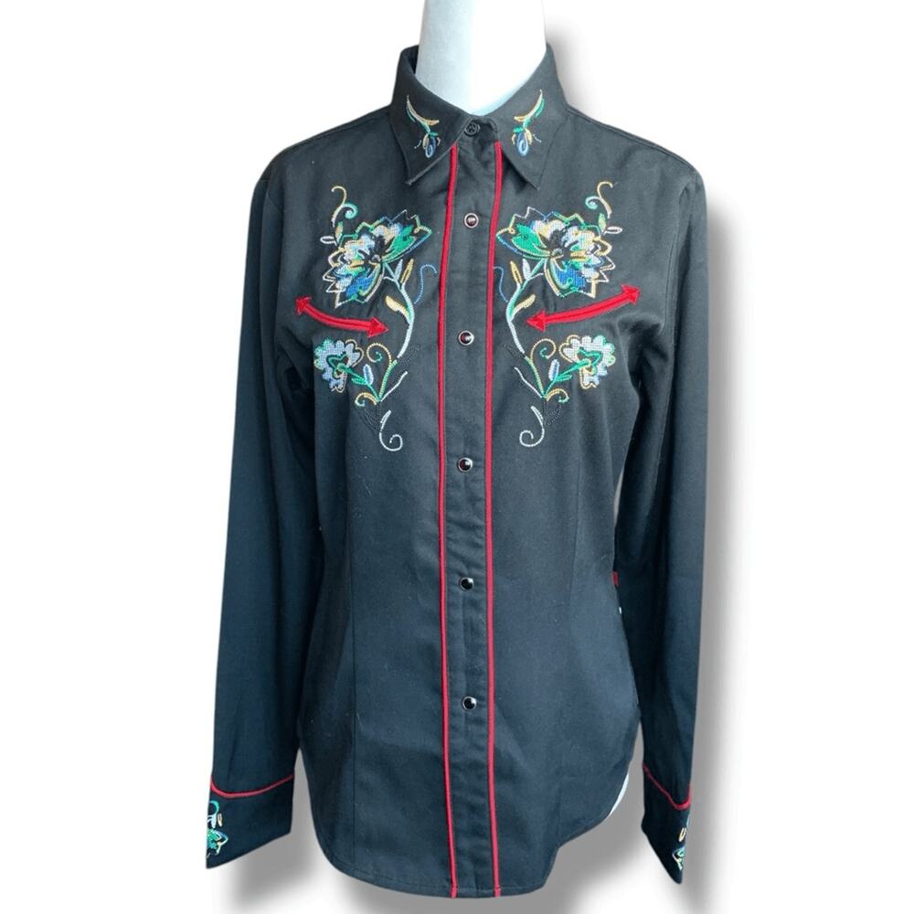 Vintage 90s Roper Western Embroidered Shirt Floral Arrow Snap Front Cowgirl